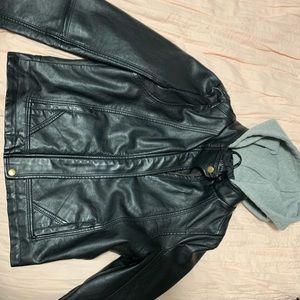 Leather Jacket w/ Grey Hoodie